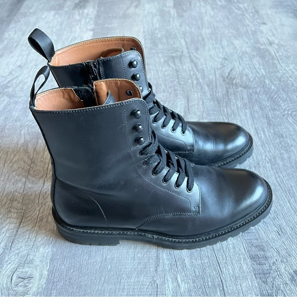 Steve Madden Combat Black Leather Boots Size 8